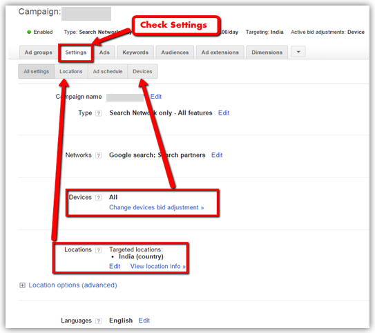 Adwords Campaigns Settings
