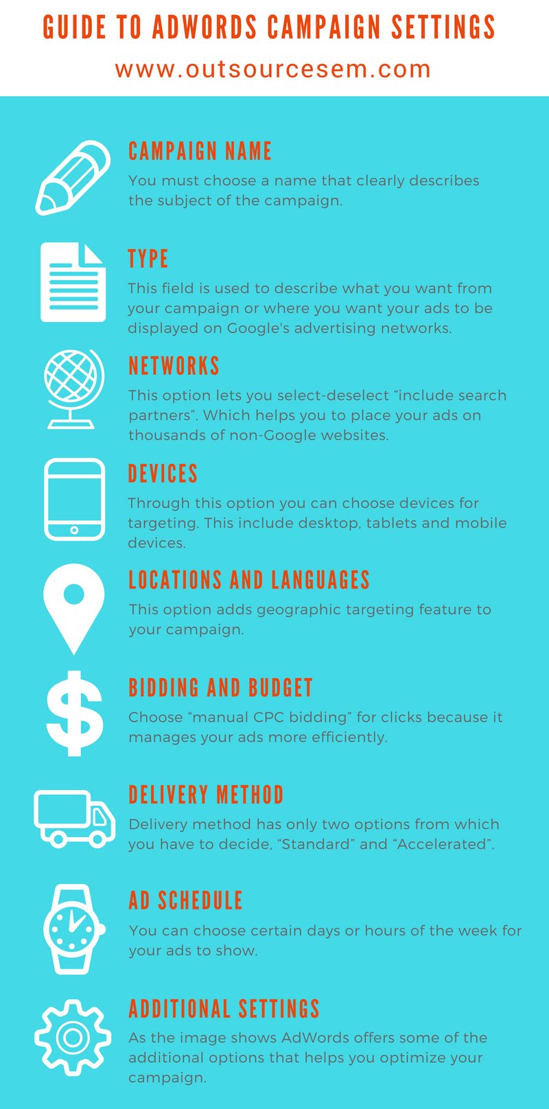 guide to adwords campaign settings infographics