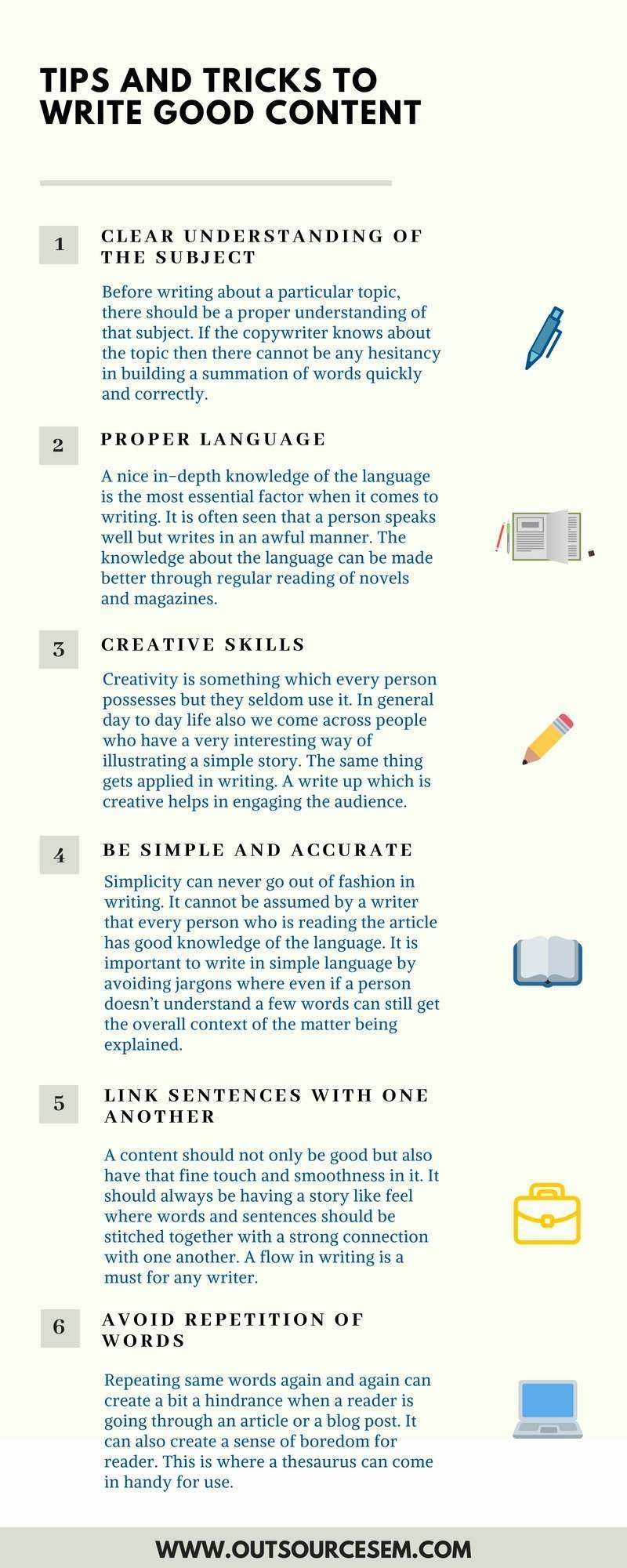 Tips and tricks to write good content infographic